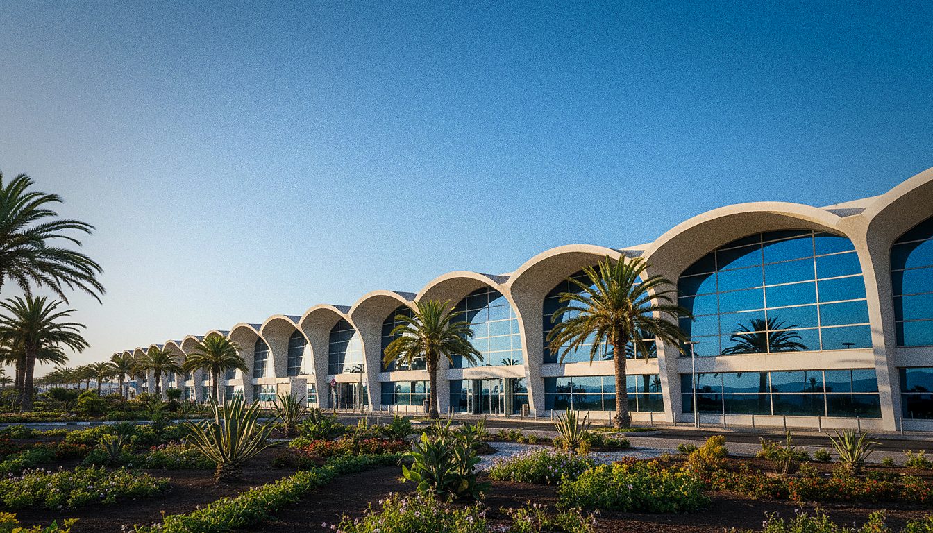 Façade du terminal de l'Aéroport de Tenerife-Sud sous le soleil