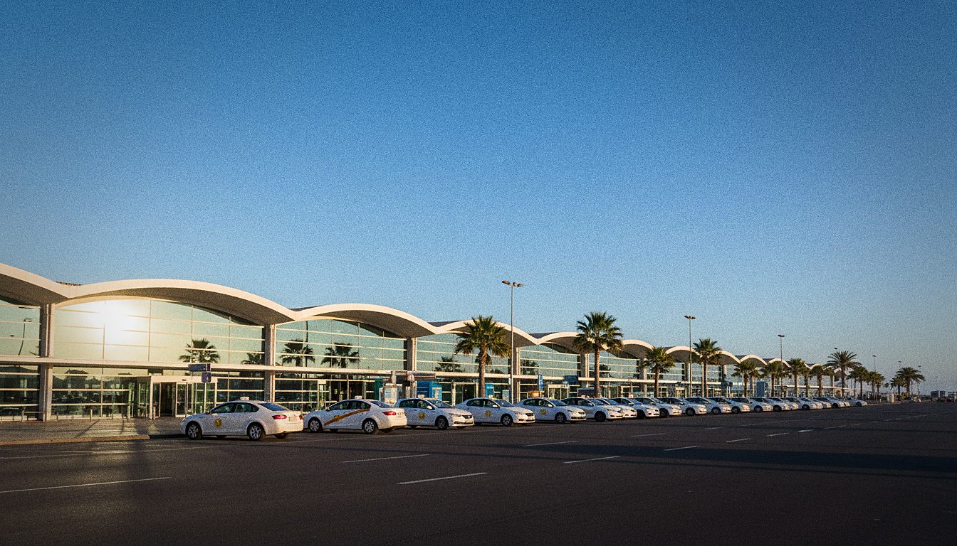 Station de taxis devant le terminal de l'Aéroport de Tenerife-Sud